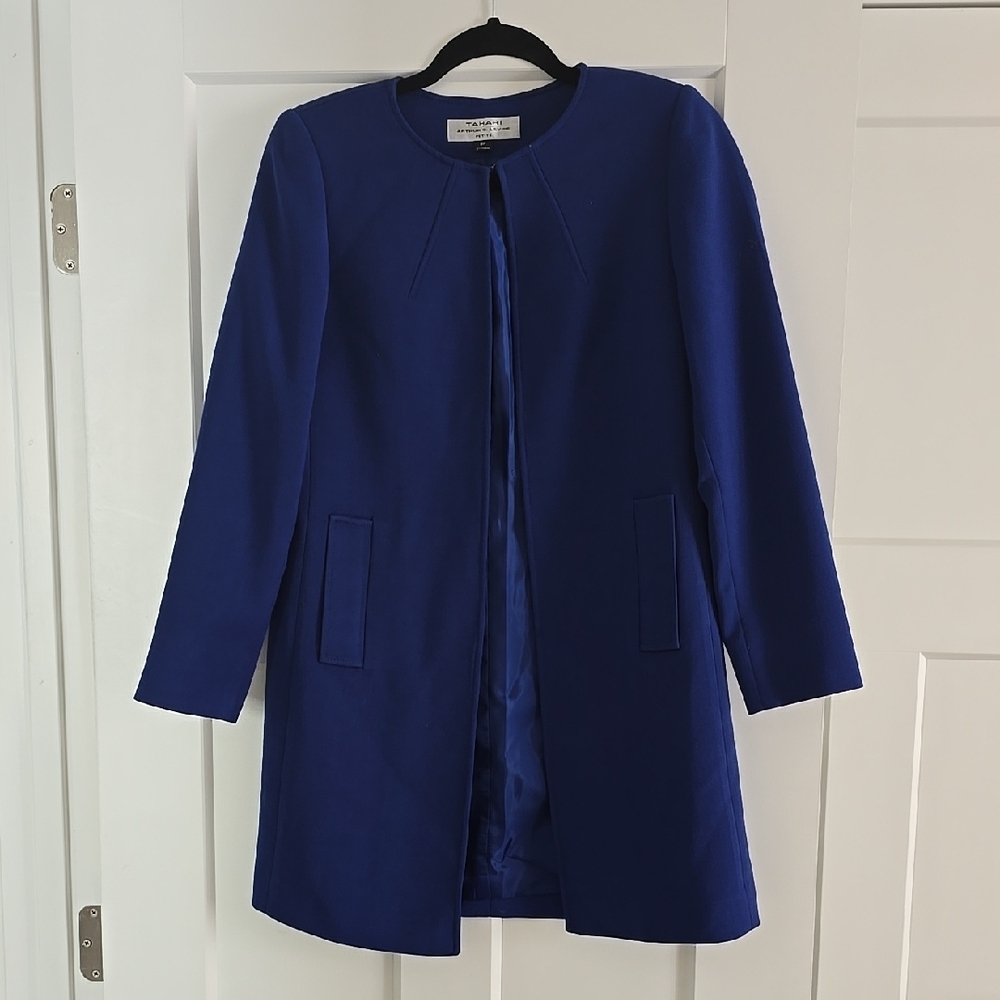 Tahari ASL Blue Long Coat